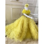 Royal feathered ruffled dress